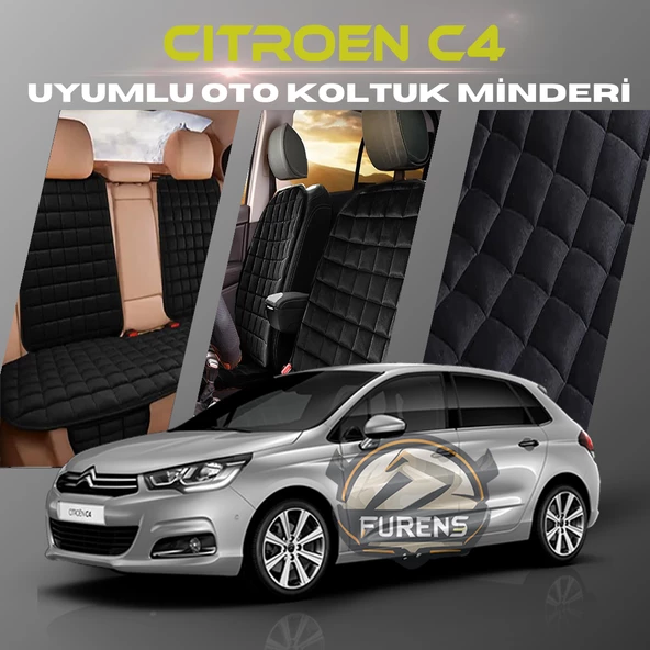 Citroen C4 Siyah Renk Tay Tüyü Cepli & Terletmez Sırtlı Oto Koltuk Minder Seti - Koltuk Koruma Kılıfı (ÖN & ARKA TAM SET) ürün görseli 1