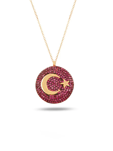 Rose Gümüş Mor Taş Ay Yıldız Kadın Gümüş Kolye ürün görseli 1