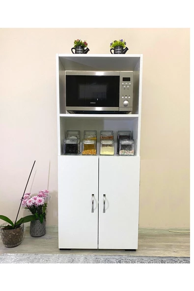 IRMAK MOBİLYA Cok Amacli Dolap Fırın Dolabı 2 Kapaklı Bölmeli Mikrodalga Fırın Dolabı Mini Fırın Mutfak Dolabı ürün görseli 1