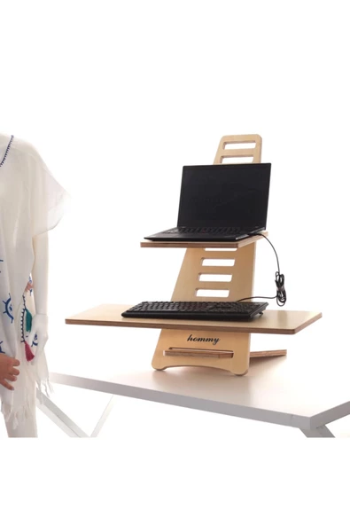 Ahşap Ayarlanabilir Laptop Standı Kitaplık - Çiçeklik ürün görseli 1