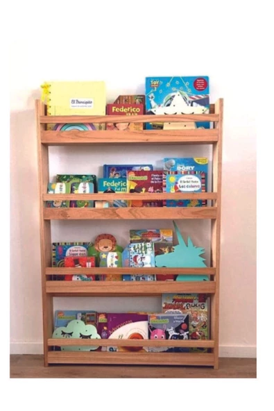 Roma Doğal Masif Ahşap Montessori Kitaplık ürün görseli 1