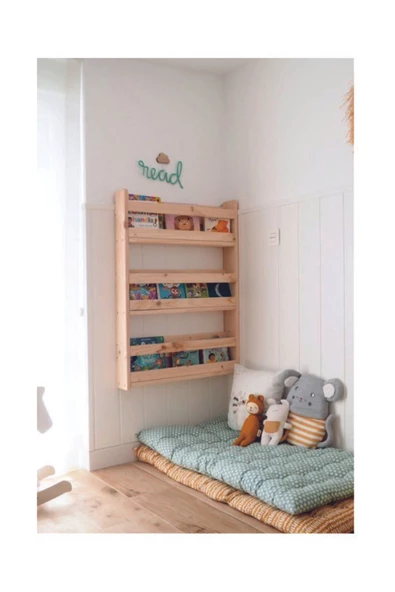 Duman Doğal Masif Ahşap Montessori Kitaplık ürün görseli 1
