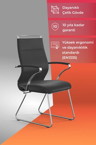 Metta Ergolife Sit Well Bekleme Koltuğu | Krom Ayaklı, Bel Destekli, Deri, Siyah, Toplantı Sandalyesi -326.5D.1.6A4 ürün görseli 1