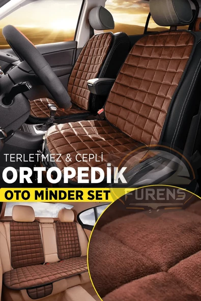 Peugeot 407 Kahverengi Renk Tay Tüyü Cepli & Terletmez Sırtlı Oto Koltuk Minder Seti - Koltuk Koruma Kılıfı (ÖN & ARKA TAM SET) ürün görseli 1