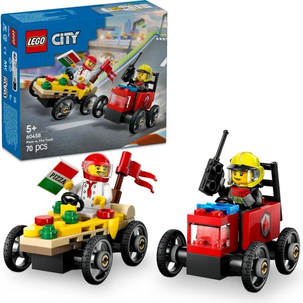 LEGO 60458  City Pizza Arabası İtfaiye Kamyonuna Karşı Yarış Arabası Paketi ürün görseli 1
