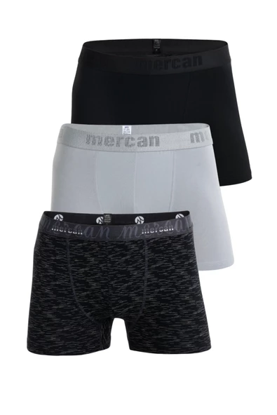 Mercan Erkek Çok Renkli 3'lü Likralı Pamuklu Boxer (SİYAH GRİ UZAY) ürün görseli 1