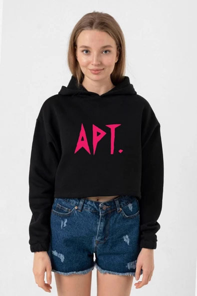 Blackpink Apt Siyah Kadın Crop Kapşonlu ürün görseli 1