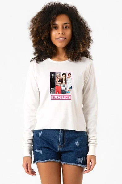 Black Pink Band Ekru Ekstra Uzunkol Sweatshirt ürün görseli 1