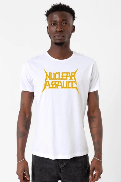 Nuclear Assault Lettern Beyaz Erkek Bisikletyaka Tshirt ürün görseli 1