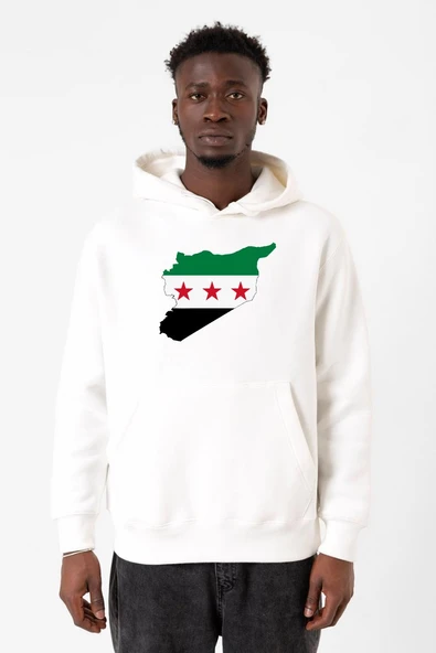 Suriye Yeni Bayrak Beyaz Erkek 3ip Kapşonlu Sweatshirt ürün görseli 1