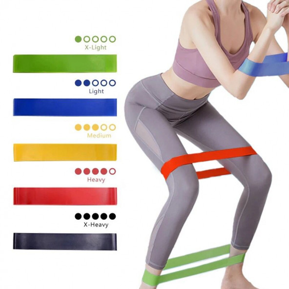 Leyaton 5'li Aerobik Bandı Lateks Bant Seti Pilates Yoga Lastiği Seti Çantalı ürün görseli 1