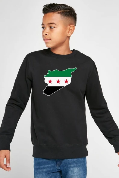 Suriye Yeni Bayrak Siyah Çocuk 2ip Sweatshirt ürün görseli 1