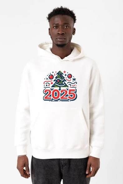 Happy New Year 2025 Essential Beyaz Erkek 3ip Kapşonlu Sweatshirt ürün görseli 1