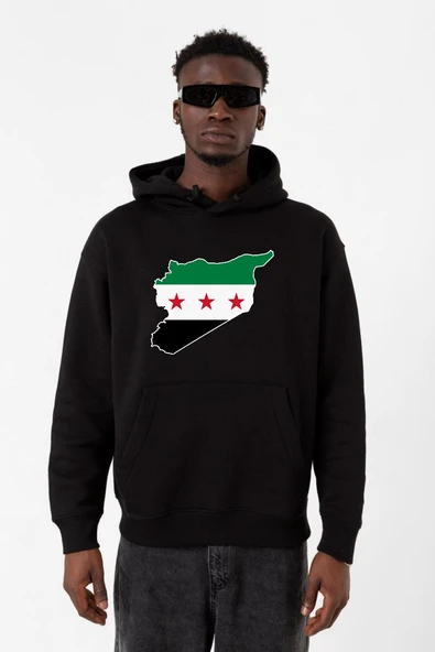 Suriye Yeni Bayrak Siyah Erkek 3ip Kapşonlu Sweatshirt ürün görseli 1
