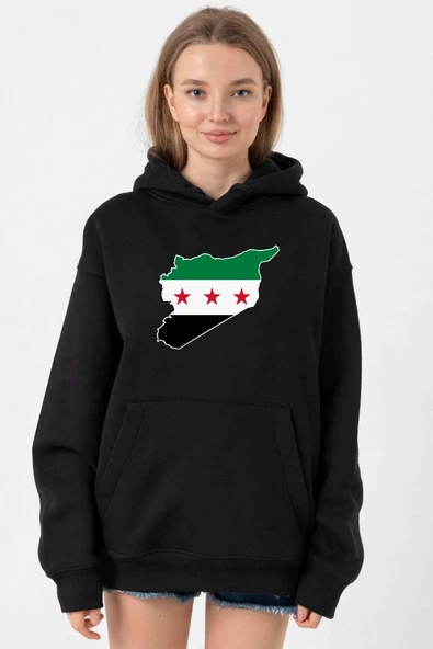 Suriye Yeni Bayrak Siyah Kadın 3ip Kapşonlu ürün görseli 1