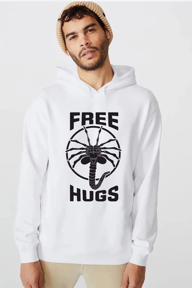 Free Facehugger Hugs Beyaz Erkek 3ip Kapşonlu  Sweatshirt ürün görseli 1
