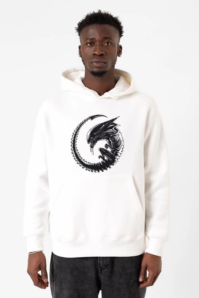 Allien Xenomorph Beyaz Erkek 3ip Kapşonlu Sweatshirt ürün görseli 1