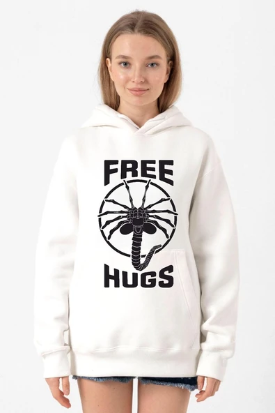 Free Facehugger Hugs Beyaz Kadın 3ip Kapşonlu Sweatshirt ürün görseli 1