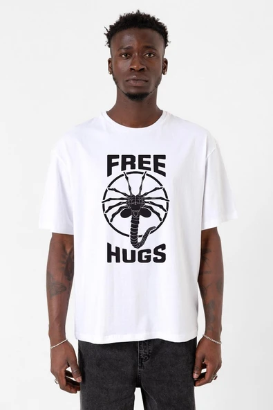 Free Facehugger Hugs Beyaz Erkek Oversize Tshirt ürün görseli 1