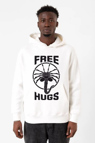 Free Facehugger Hugs Beyaz Erkek 3ip Kapşonlu Sweatshirt ürün görseli 1