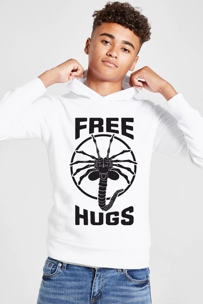 Free Facehugger Hugs Beyaz Çocuk 3ip Kapşonlu  Sweatshirt ürün görseli 1