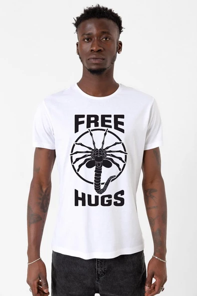 Free Facehugger Hugs Beyaz Erkek Bisikletyaka Tshirt ürün görseli 1