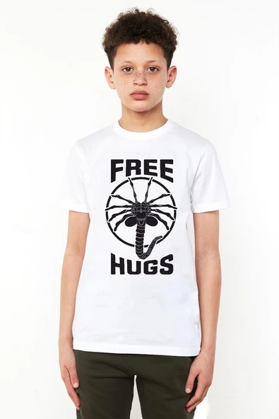 Free Facehugger Hugs Beyaz Çocuk Bisikletyaka Tshirt ürün görseli 1