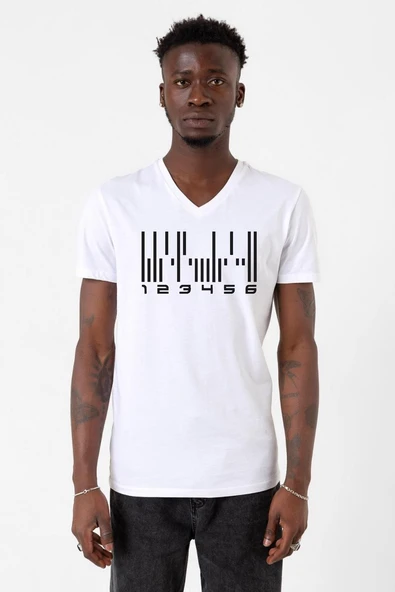 Dark Matter The Android Barcode Beyaz Erkek V yaka Tshirt ürün görseli 1