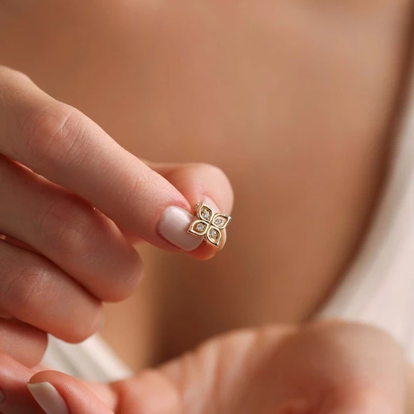 14 Ayar Yonca Charm Uç ( Bilezik ) 1,0 cm ürün görseli 1