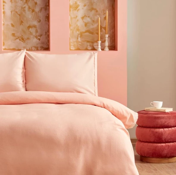 Karaca Home Alia Somon %100 Pamuk Fistolu Çift Kişilik Pike Takımı ürün görseli 1