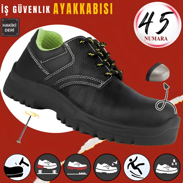 İş Ayakkabısı Hakiki Deri Çelik Demir Burunlu 45 Numara Bağcıklı Çelik Ara Tabanlı İnşaatçı Ayakkabı ürün görseli 1