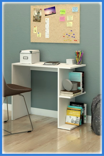 Fly Mobilya Lily Beyaz Raflı Çalışma Masası Ofis Ders Yemek Masası Laptop Çocuk Masası / Ünitesi ürün görseli 1