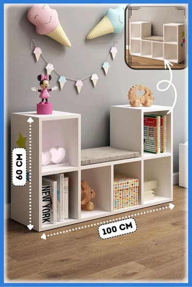 Fly Mobilya Linaza Montessori Minderli Kitaplık Fly170126 ürün görseli 1