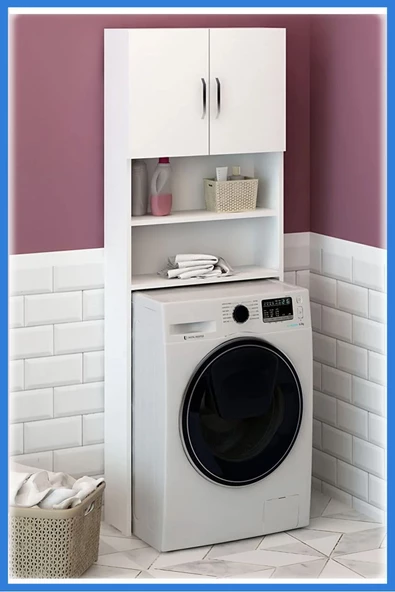 Fly Mobilya Lange Çamaşır Makinesi Dolabı Beyaz Çok Amaçlı Banyo Dolabı ürün görseli 1
