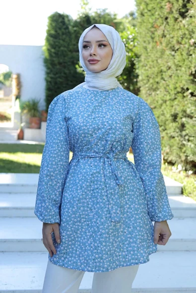 Desenli Tunik Mavi - 20275.1778. ürün görseli 1