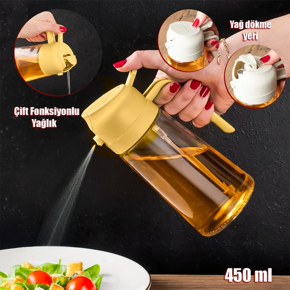 Porsima ALK-3157 Çok Amaçlı Cam Sprey Şişe -Yağdanlık Limon Sirke Sos Püskürtücü, Sızdırmaz Yağdanlık Sarı ürün görseli 1