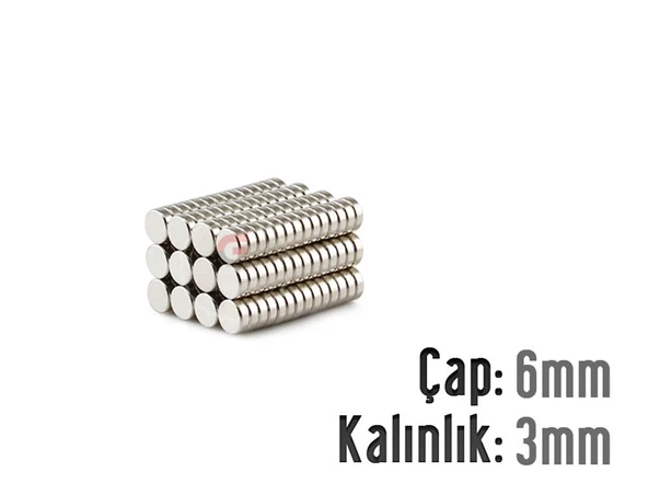 Neodyum Mıknatıs Silindir Çap 6mm , Kalınlık 3mm   ( 10 Adet) ürün görseli 1