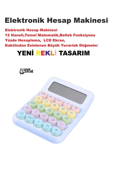 Yeni Tasarım  Renkli Büyük Düğme Elektronik Hesap Makinesi 14 Haneli  Temel Matematik  Yüzde Hesap ürün görseli 1