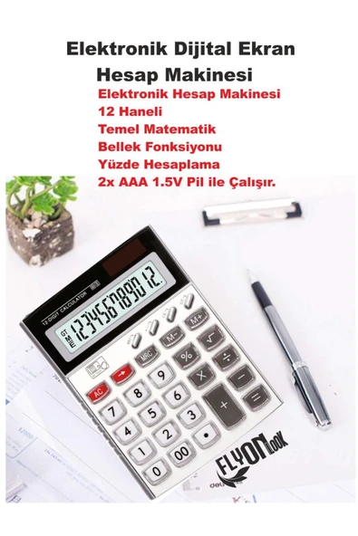 Elektronik Hesap Makinesi 14 Haneli  Temel Matematik Bellek Fonksiyonu  Yüzde Hesaplama Key Torch ürün görseli 1