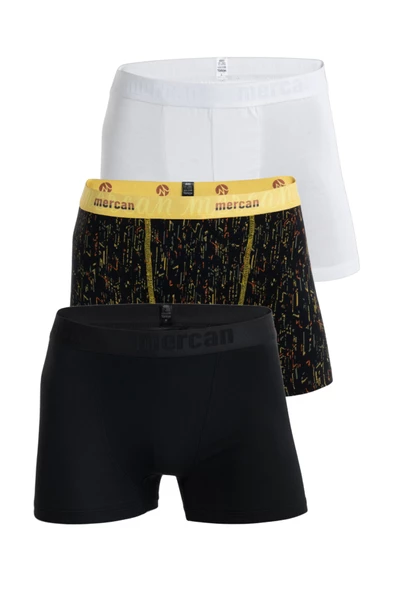Mercan 3'lü Erkek Çok Renkli Pamuklu Likralı Boxer (BEYAZ SİYAH TETRİS) ürün görseli 1