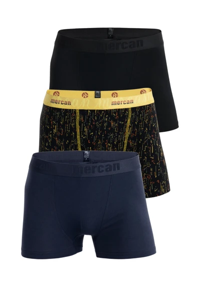 Mercan 3'lü Erkek Çok Renkli Pamuklu Likralı Boxer (SİYAH LACİVERT TETRİS) ürün görseli 1