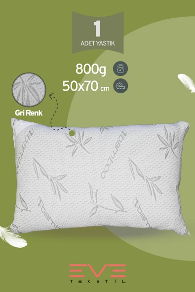 Bamboo Gri Serisi Kılıflı Antialerjik Fermuarlı Yıkanabilir Antialerjik Vakumlu Silikon Elyaf Yastık 50x70cm 800 gr ürün görseli 1