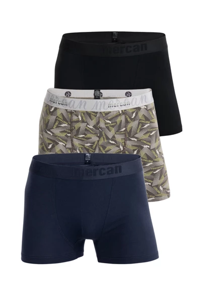 Mercan Erkek Çok Renkli 3'lü Likralı Pamuklu Boxer (SİYAH LACİVERT PERFECTION) ürün görseli 1