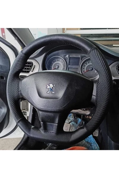 DİKİŞLİ DERİ DİREKSİYON KILIFI KARBON/NOKTALI DERİ PEUGEOT 301 İÇİN/ ürün görseli 1