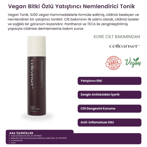 CELLEANSER Nemlendirici, Yaşlanma Karşıtı, Canlandırıcı, Antioksidan, Sivilce Ve Gözenek Karşıtı Vegan Tonik ürün görseli 1
