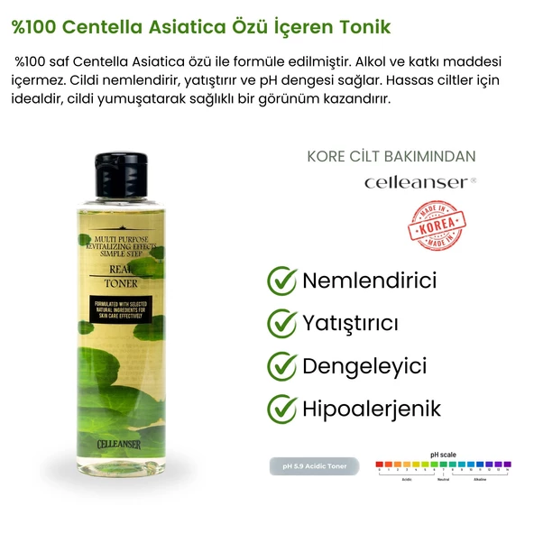 CELLEANSER 100% Saf Centella Asiatica Içeren Bariyer Onarıcı, Nemlendirici, Yenileyici, Yatıştırıcı Yüz Tonik ürün görseli 1