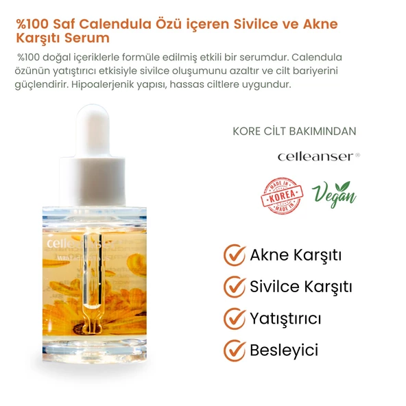 CELLEANSER Calendula Içeren Sivilce ve Akne Karşıtı, Besleyici, Yatıştırıcı, Antioksidan Yüz Serumu ürün görseli 1