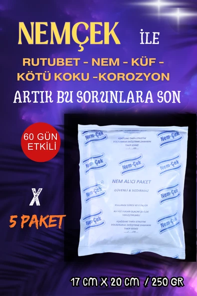 Bazalara Nemçek Nem Alıcı Tutucu Rutubet Giderici Önleyici Korozyon Koku Giderici 1000 gr 5 Paket ürün görseli 1