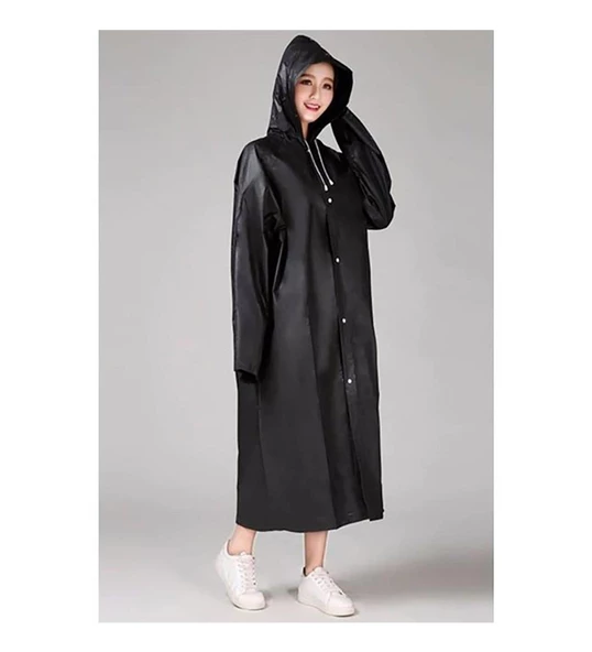 Siyah Kadın Erkek Yağmurluk Kapüşonlu Çıtçıtlı Eva Unisex Pratik Kapşonlu Yağmurluk XL Büyük Beden ürün görseli 1