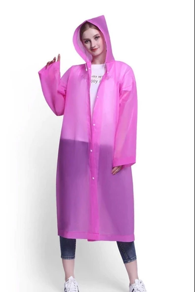 Pembe Kadın Erkek Yağmurluk Kapüşonlu Çıtçıtlı Eva Unisex Pratik Kapşonlu Yağmurluk XL Büyük Beden ürün görseli 1